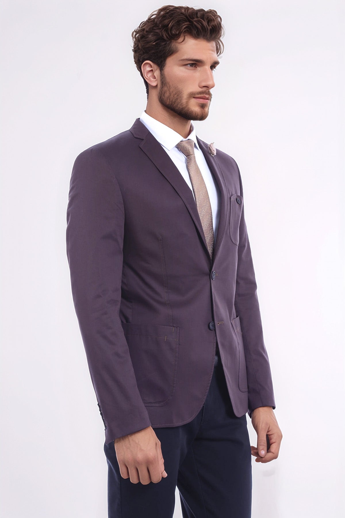 Double Buttons Mono Lapel Bag Pocket Brown Jacket-Wessi