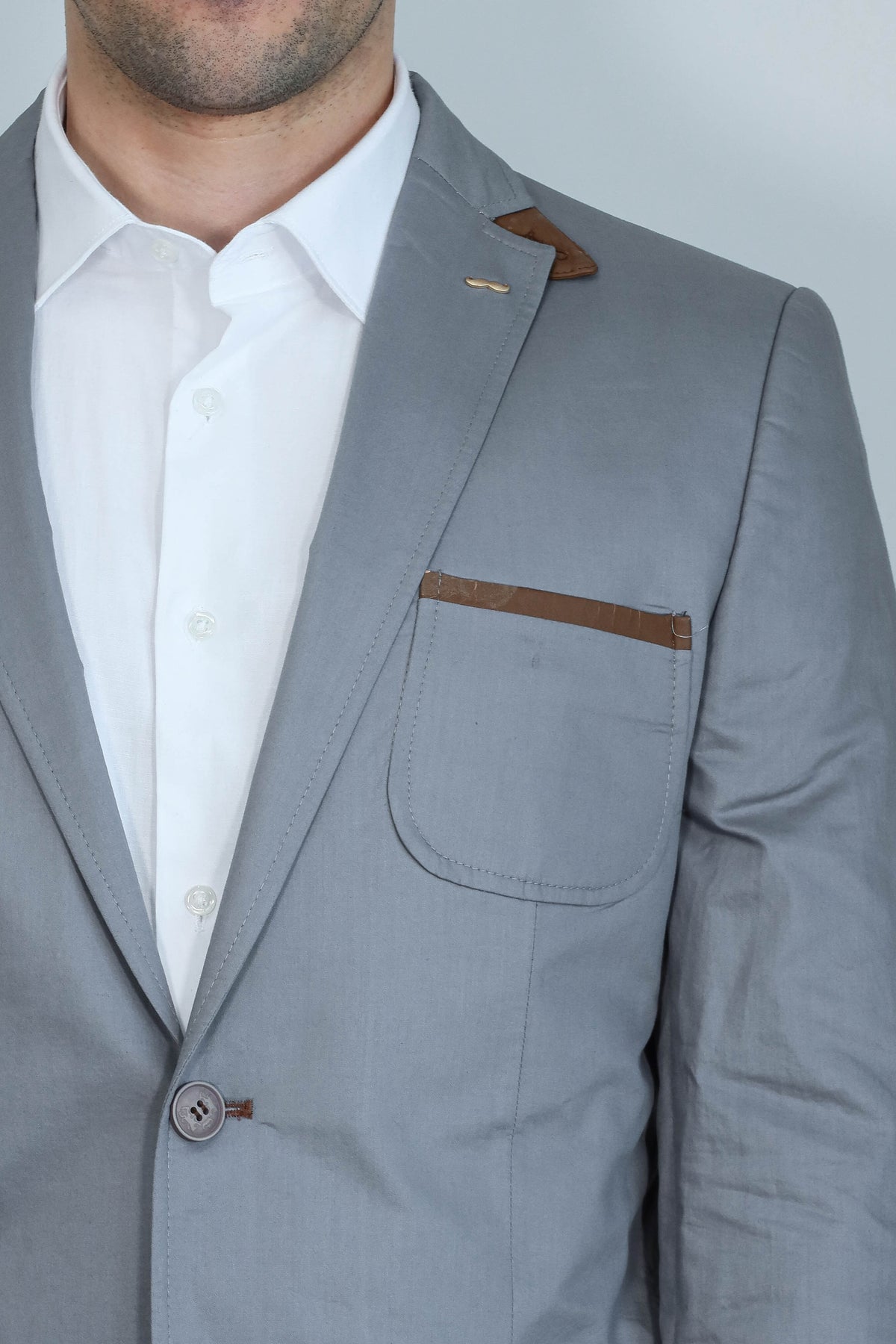Double Buttons Mono Lapel Bag Pocket Grey Jacket-Wessi