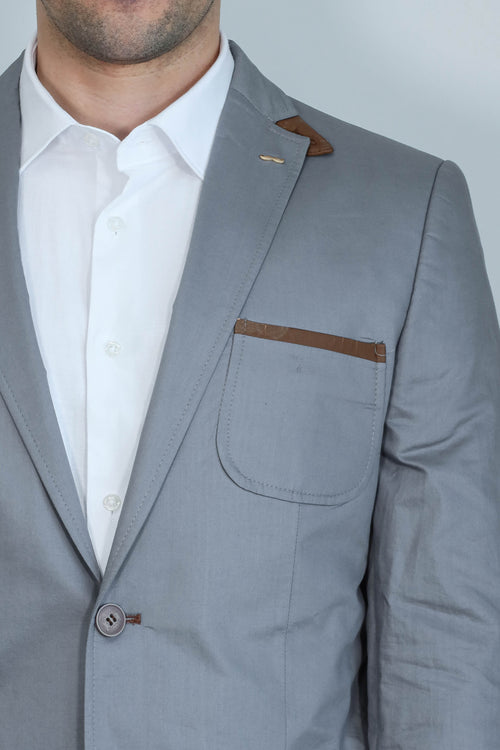 Double Buttons Mono Lapel Bag Pocket Grey Jacket-Wessi