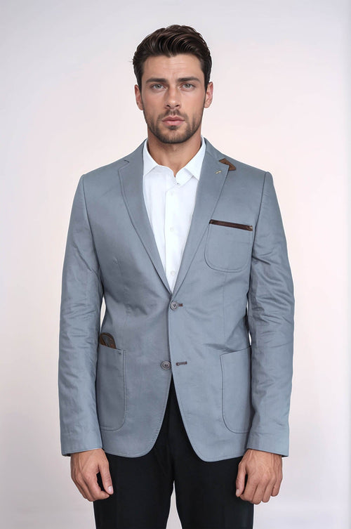 Double Buttons Mono Lapel Bag Pocket Grey Jacket-Wessi