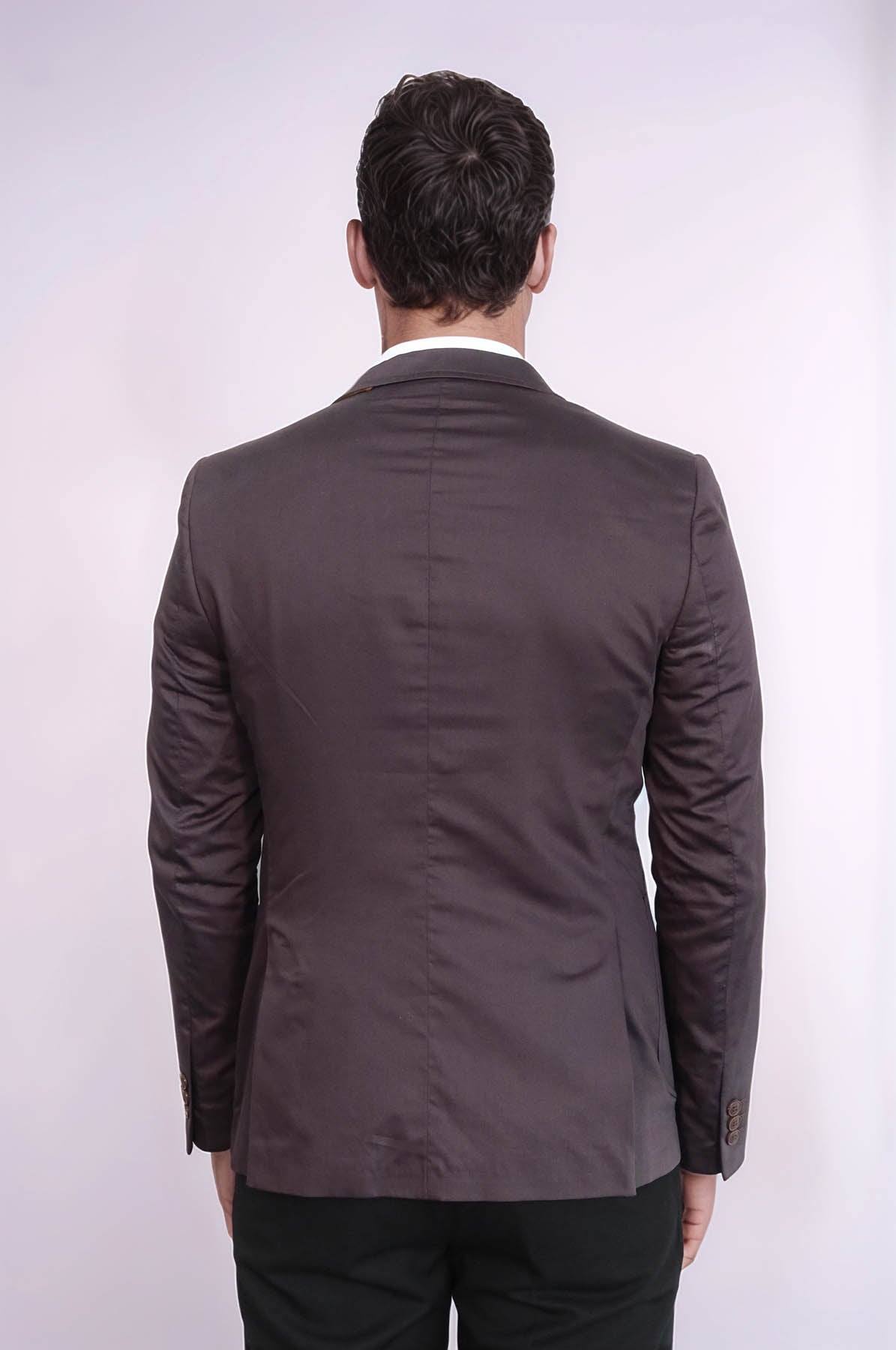 Double Buttons Mono Lapel Bag Pocket Brown Jacket-Wessi