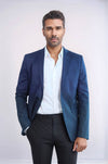2 Button Mono Lapel Plain Cotton Navy Blue Jacket-Wessi