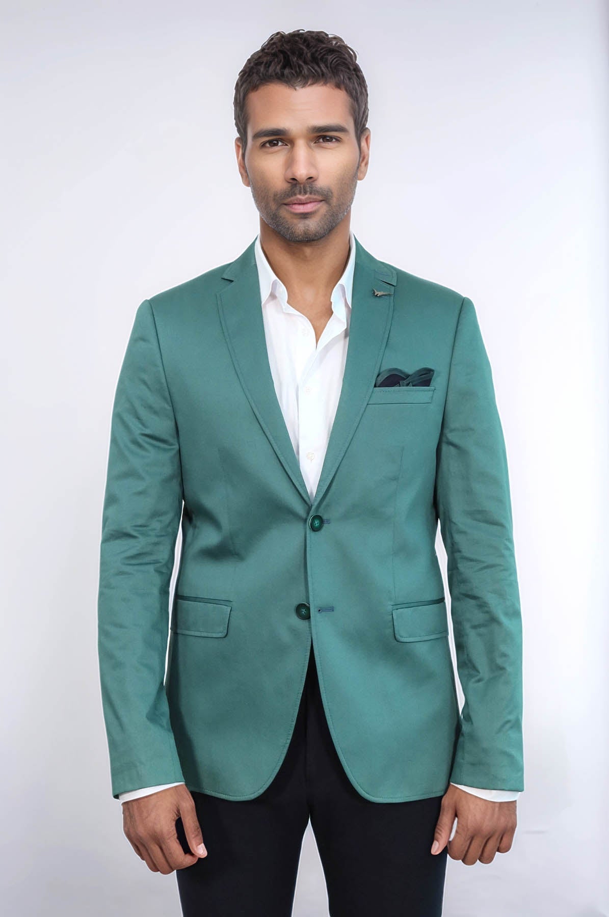 Modeled Cotton Green Blazer - Wessi
