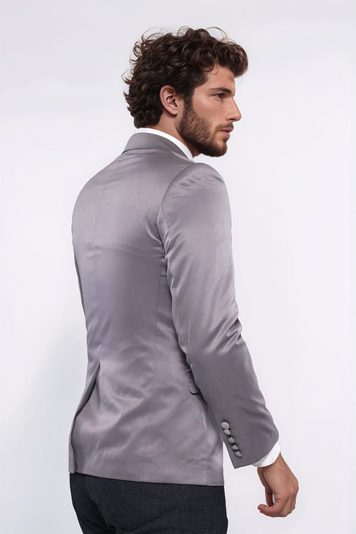 Double Button Mono Lapel Crested Light Smoked Jacket-Wessi