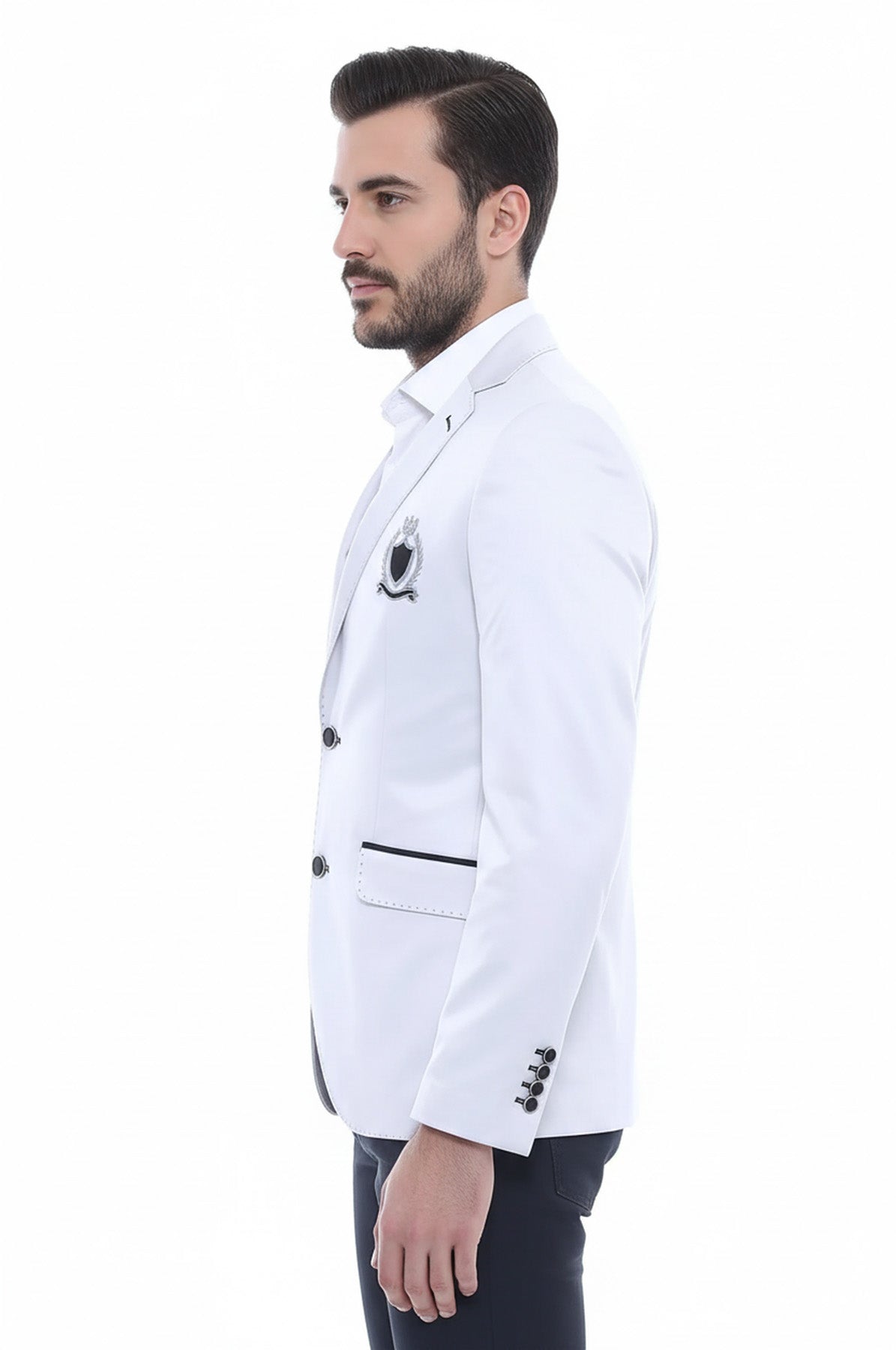 Double Button Mono Lapel Crested Cream Jacket-Wessi