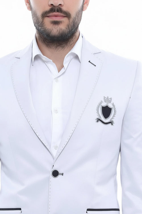 Double Button Mono Lapel Crested Cream Jacket-Wessi