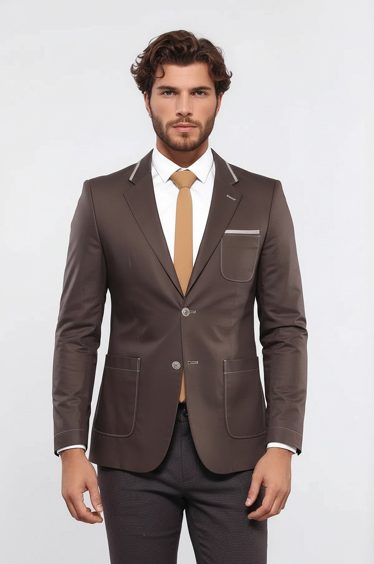 2 Button Bag Pocket Brown Jacket-Wessi