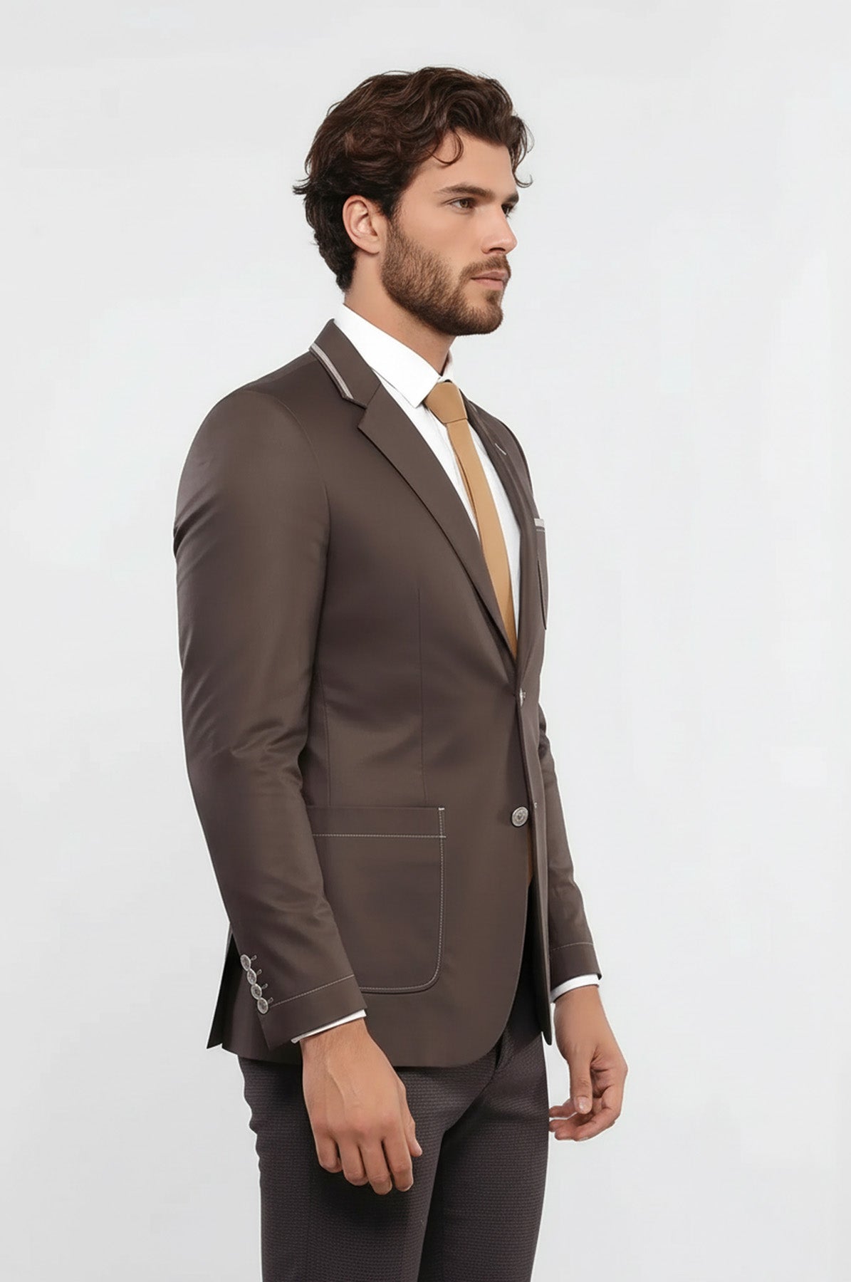 2 Button Bag Pocket Brown Jacket-Wessi