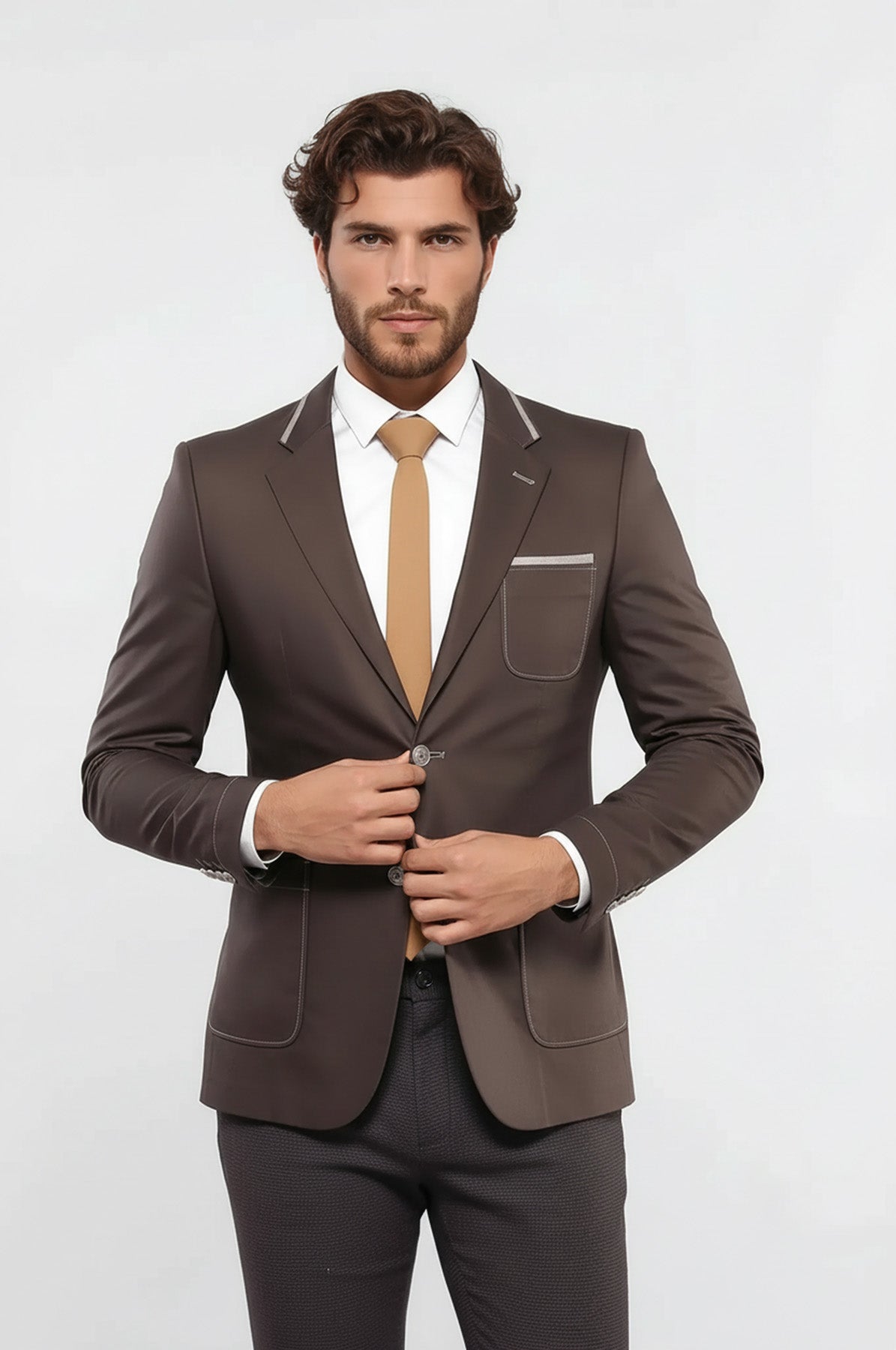 2 Button Bag Pocket Brown Jacket-Wessi