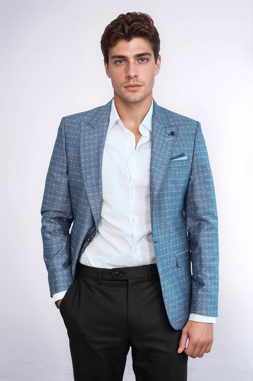 Light Blue Linen Dot Patterned Jacket | Wessi