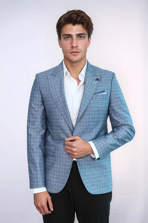 Light Blue Linen Dot Patterned Jacket | Wessi