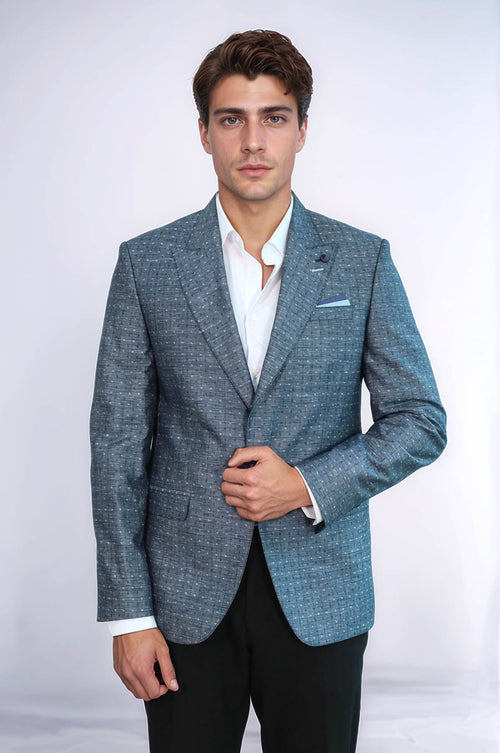 Navy Blue Linen Dot Patterned Jacket | Wessi
