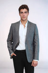 Grey Linen Dot Patterned Jacket | Wessi