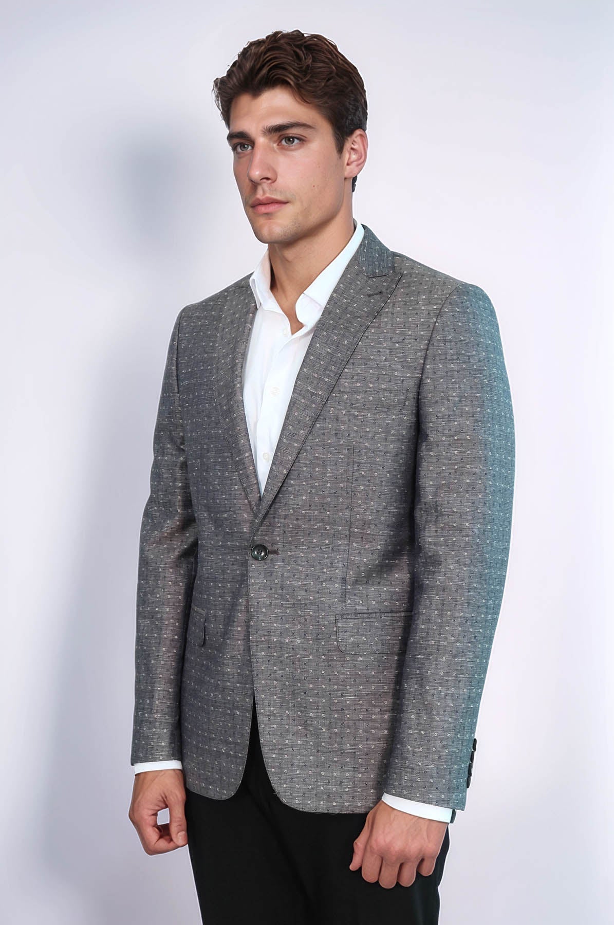 Grey Linen Dot Patterned Jacket | Wessi