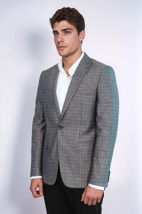 Grey Linen Dot Patterned Jacket | Wessi