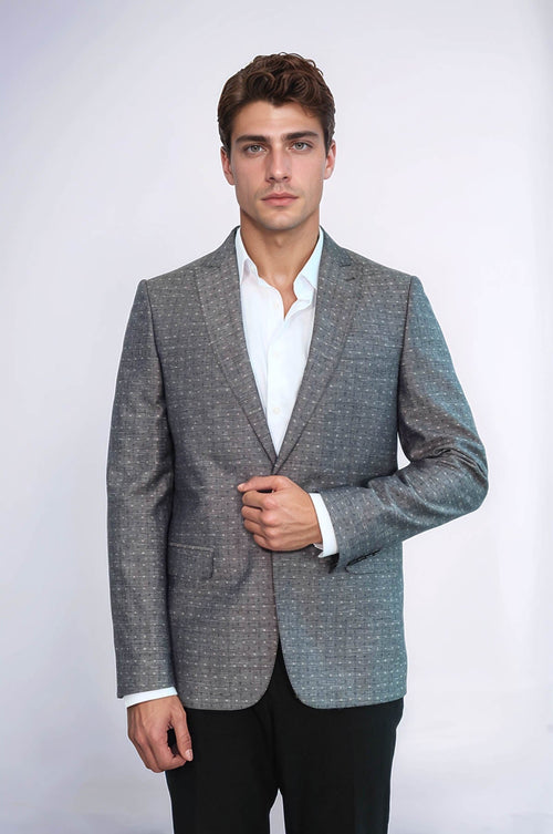 Grey Linen Dot Patterned Jacket | Wessi