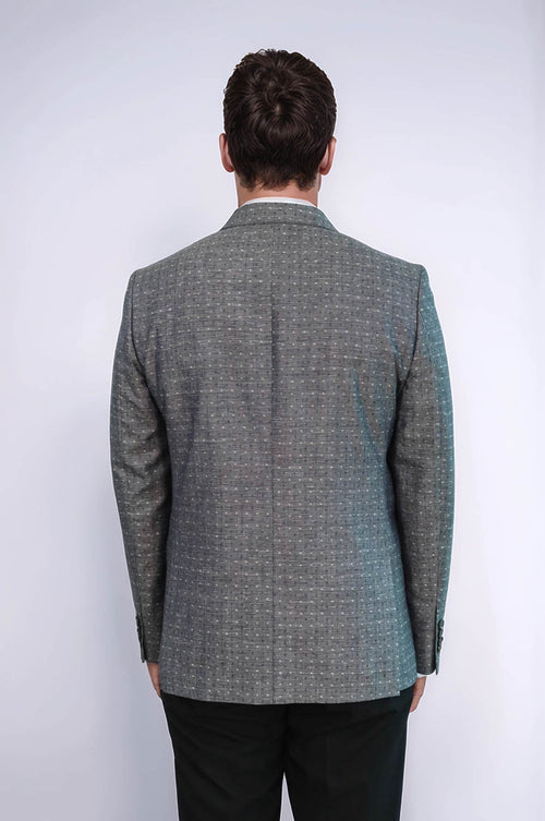 Grey Linen Dot Patterned Jacket | Wessi