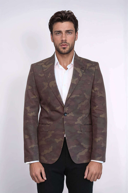 Single Button Camouflage Green Jacket-Wessi