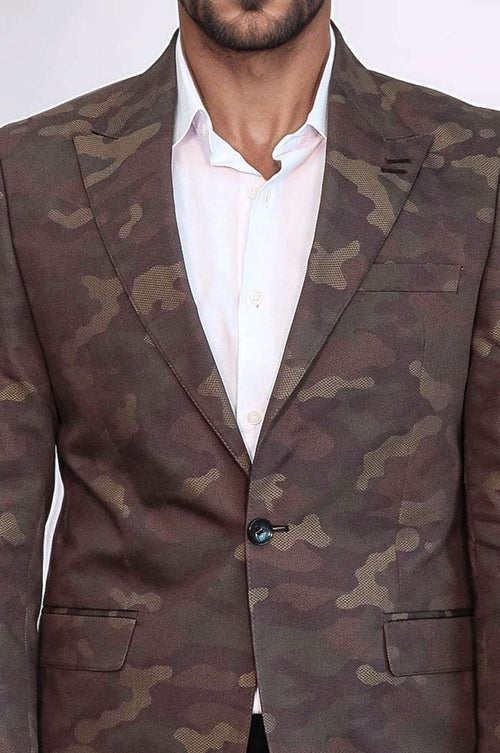 Single Button Camouflage Green Jacket-Wessi