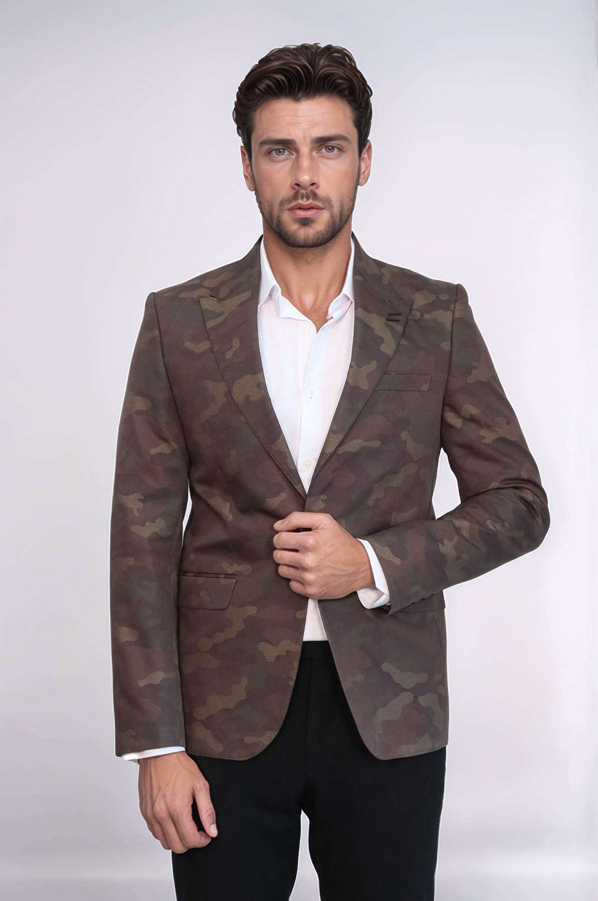 Single Button Camouflage Green Jacket-Wessi