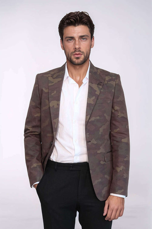 Single Button Camouflage Green Jacket-Wessi