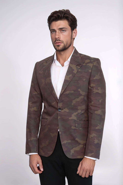 Single Button Camouflage Green Jacket-Wessi