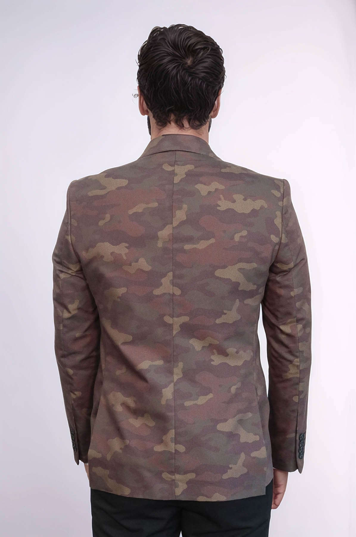Single Button Camouflage Green Jacket-Wessi