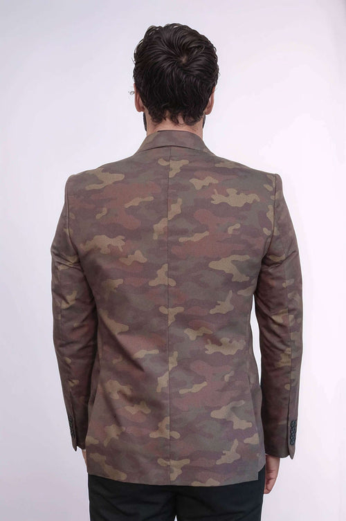 Single Button Camouflage Green Jacket-Wessi