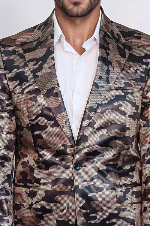 Single Button Camouflage Brown Jacket-Wessi