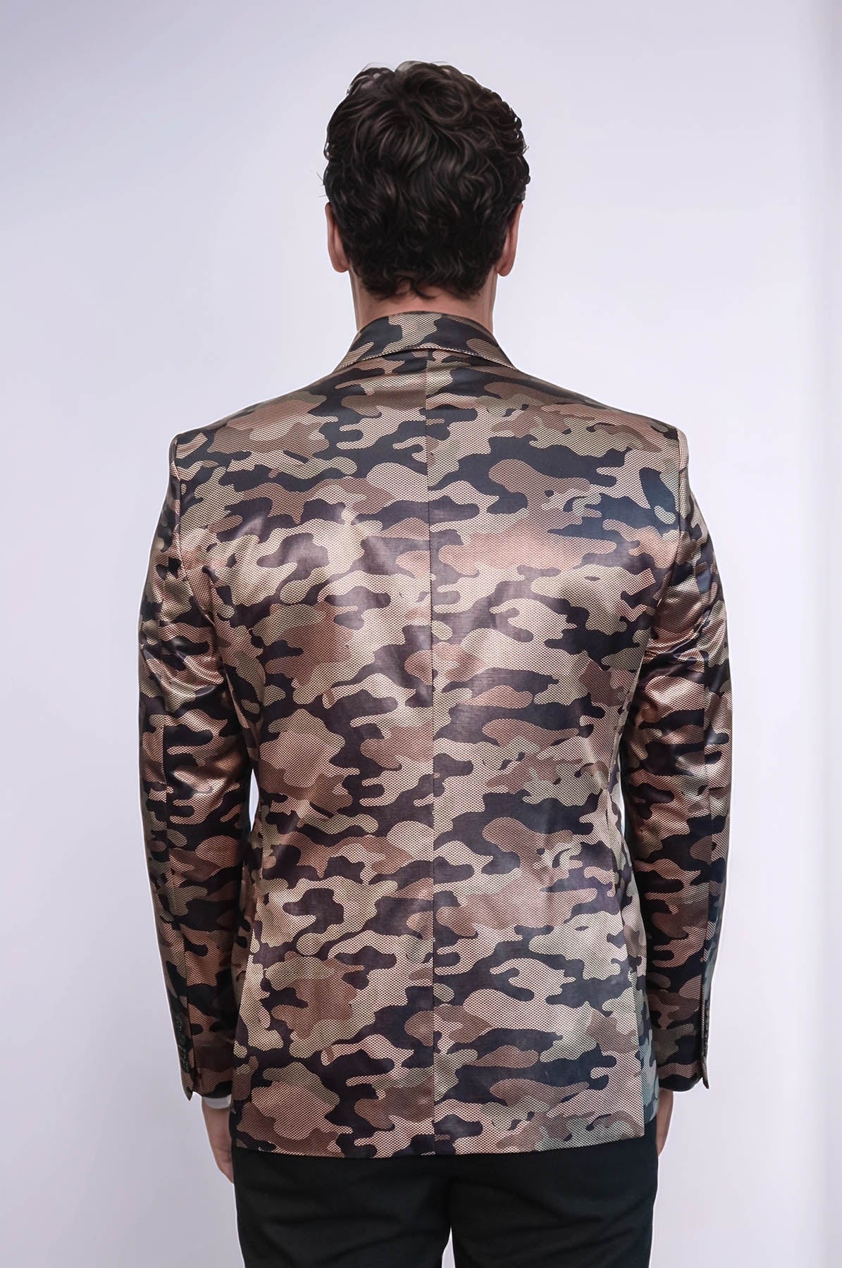 Single Button Camouflage Brown Jacket-Wessi