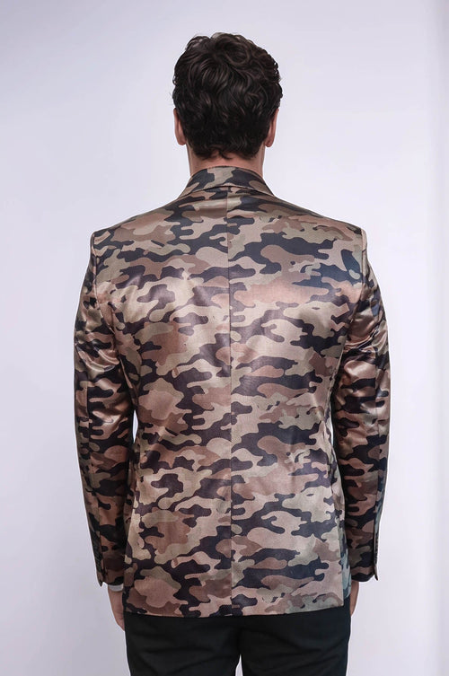 Single Button Camouflage Brown Jacket-Wessi
