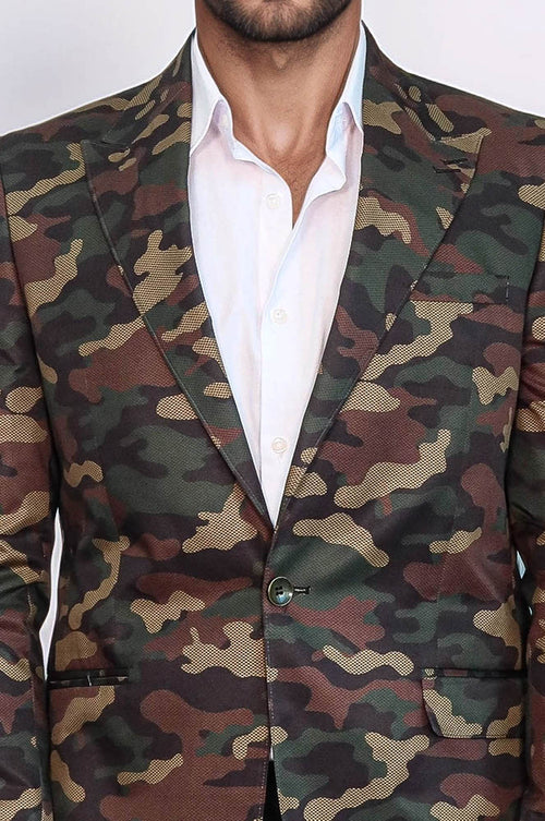 Single Button Camouflage Green Jacket-Wessi