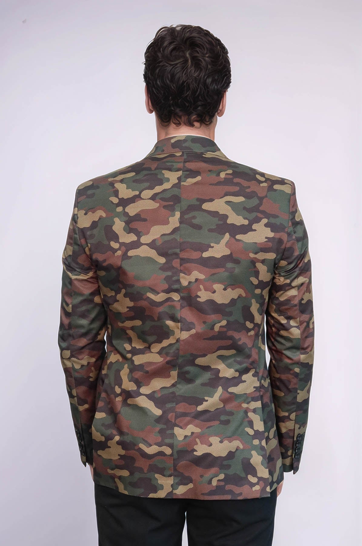 Single Button Camouflage Green Jacket-Wessi