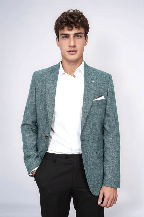 Self-Patterned Green Men's Blazer | Wessi