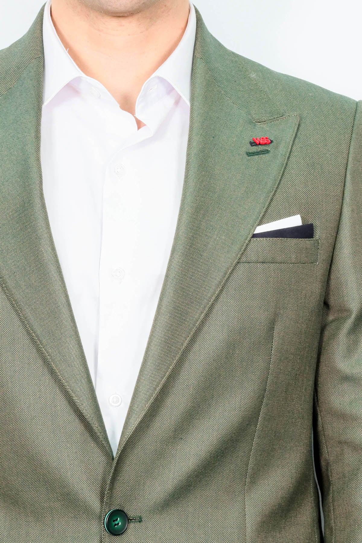 Single Button Half Liner Pointed Collar Green Jacket-Wessi