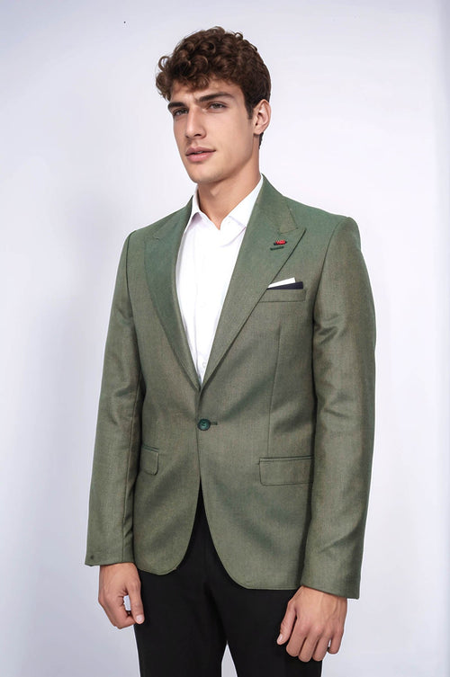 Single Button Half Liner Pointed Collar Green Jacket-Wessi