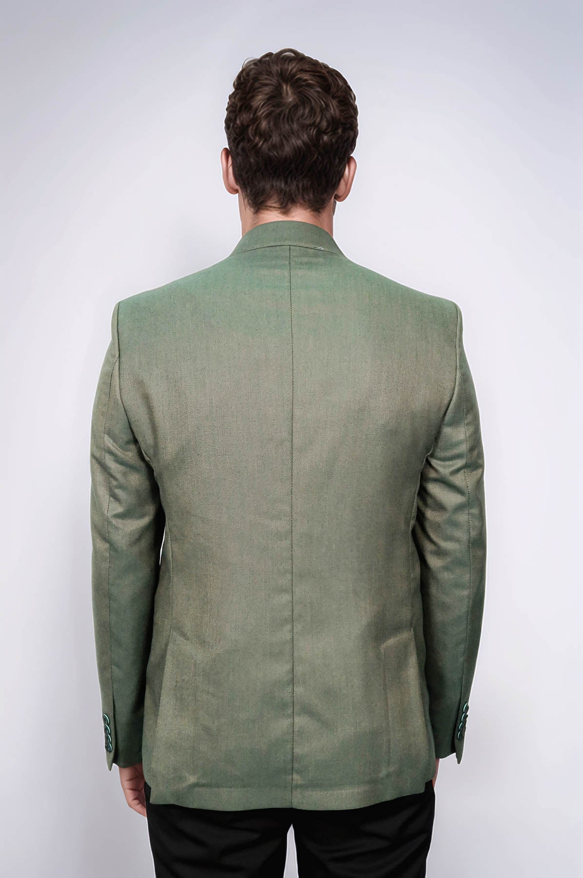 Single Button Half Liner Pointed Collar Green Jacket-Wessi