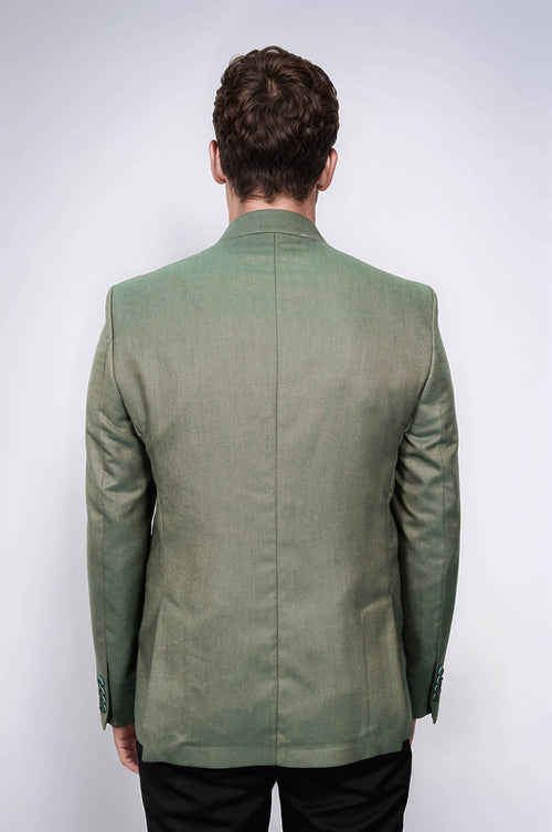 Single Button Half Liner Pointed Collar Green Jacket-Wessi