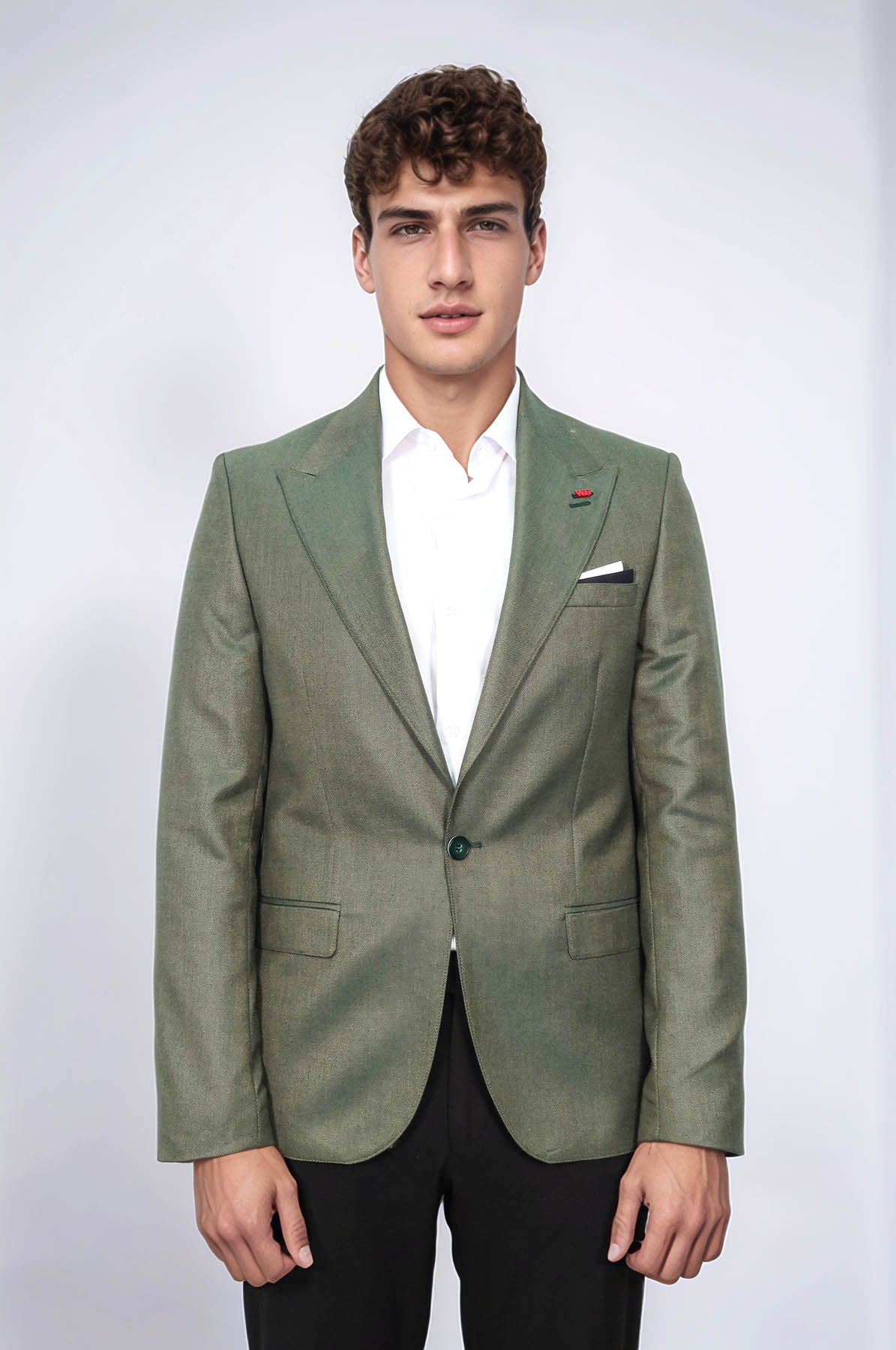 Single Button Half Liner Pointed Collar Green Jacket-Wessi
