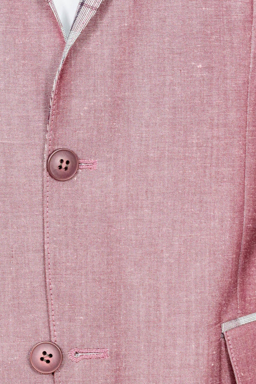 Pocket and Collar Plaid Mens Linnen Burgundy Blazer - Wessi