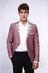 Pocket and Collar Plaid Mens Linnen Burgundy Blazer - Wessi