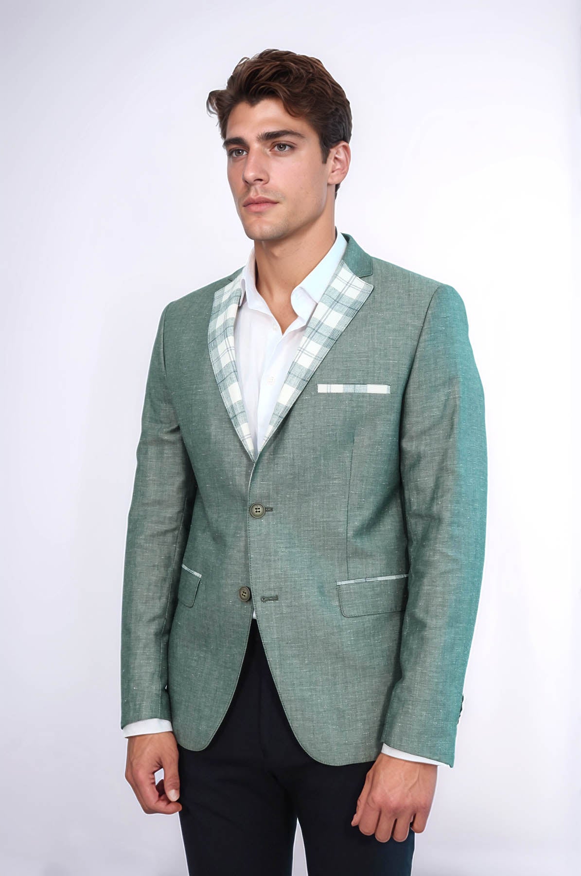 Pocket and Collar Plaid Mens Linnen Blazer - Wessi