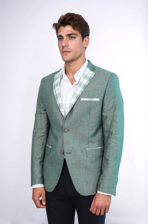 Pocket and Collar Plaid Mens Linnen Blazer - Wessi