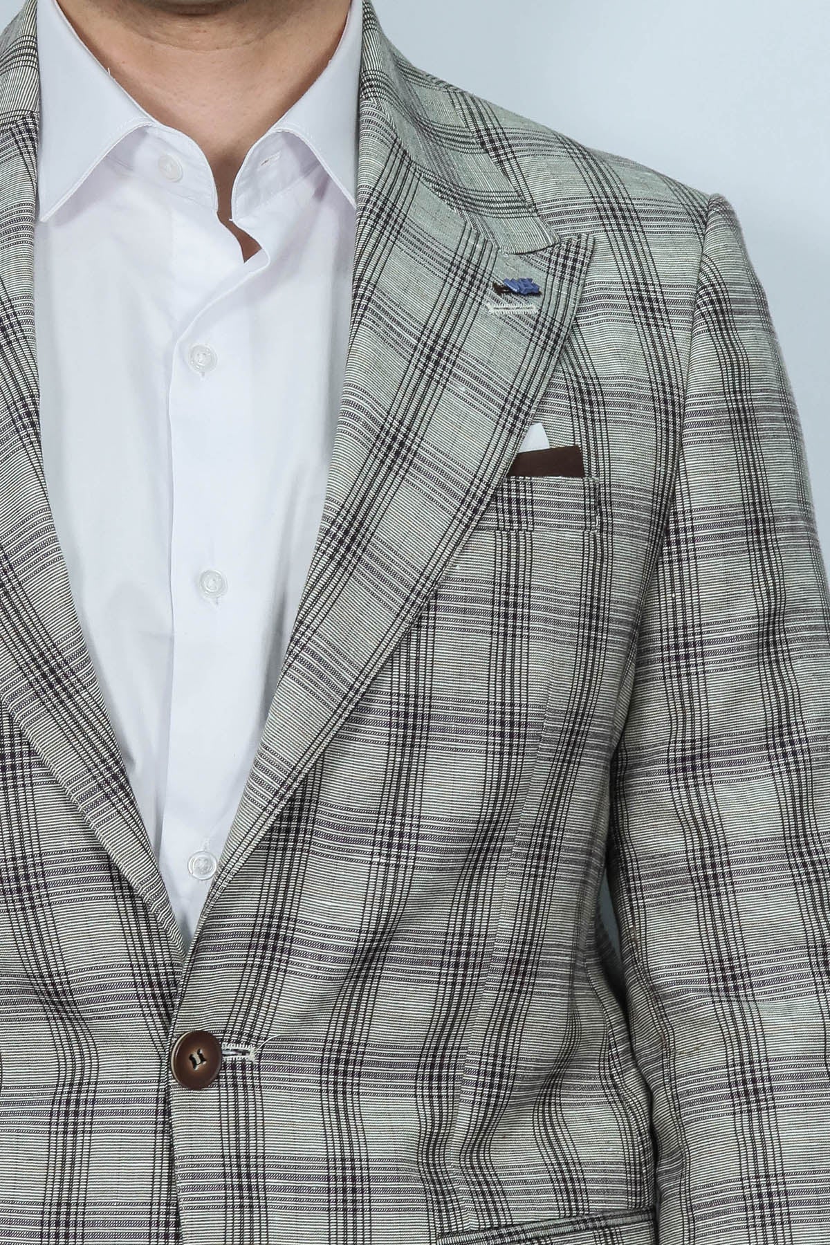 Single Button Wide Pointed Collar Beige Blazer - Wessi