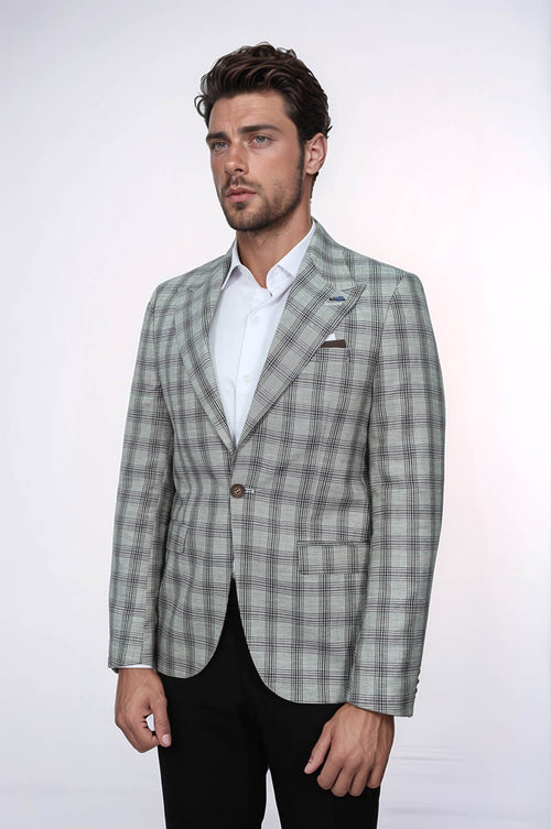 Single Button Wide Pointed Collar Beige Blazer - Wessi
