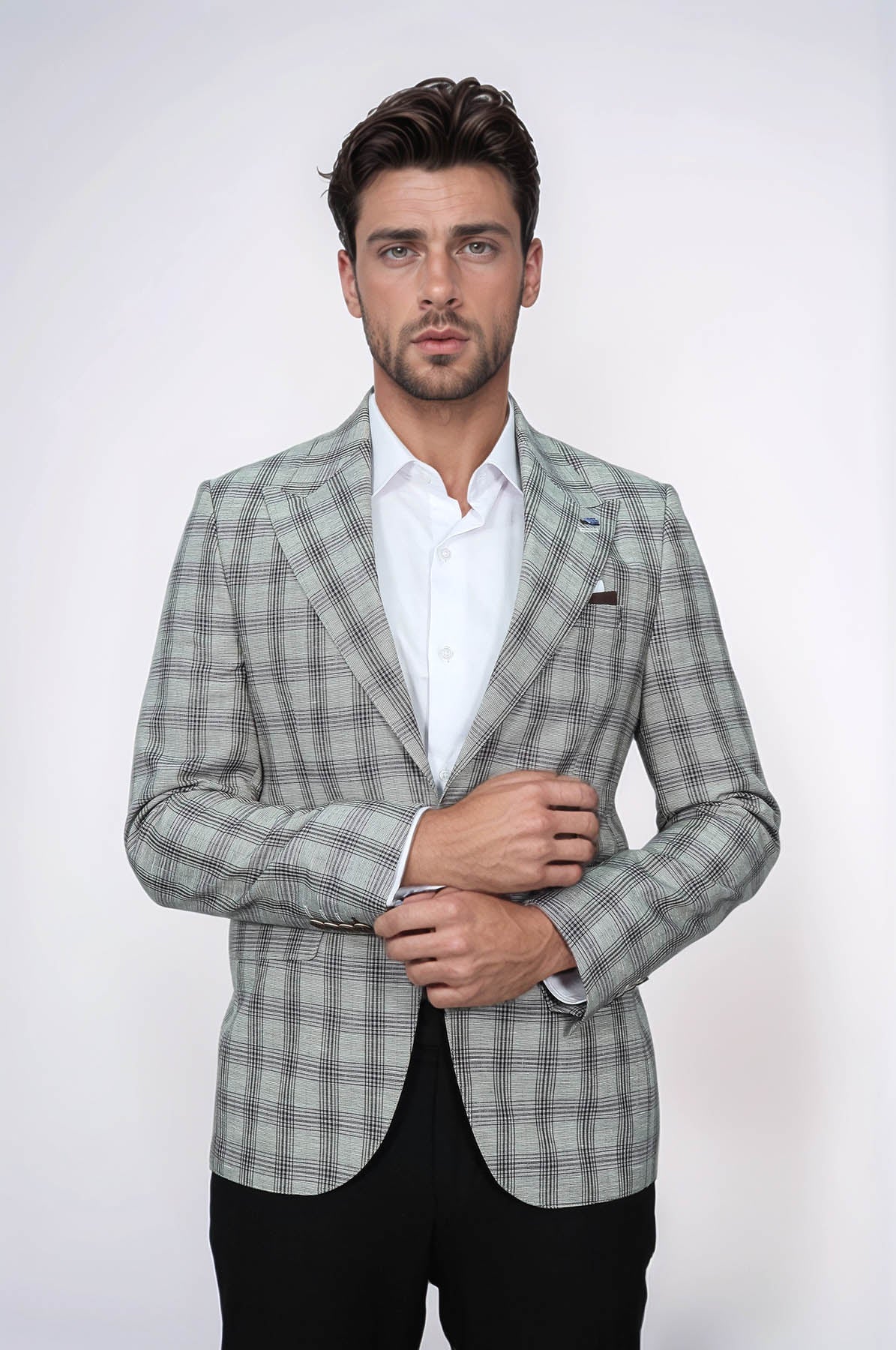 Single Button Wide Pointed Collar Beige Blazer - Wessi