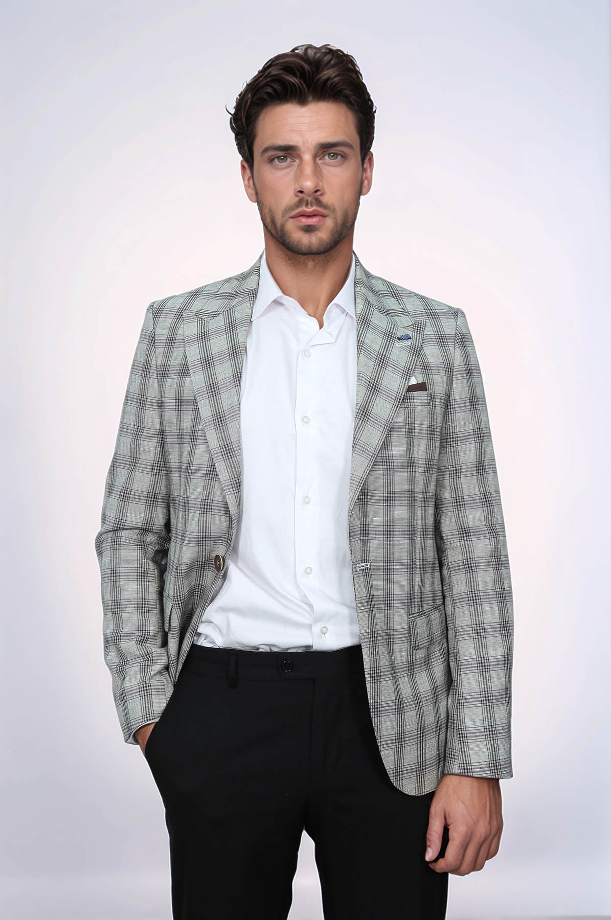 Single Button Wide Pointed Collar Beige Blazer - Wessi