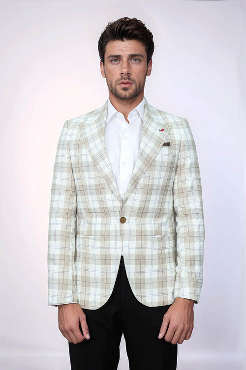 Single Button Wide Pointed Collar Light Brown Blazer - Wessi