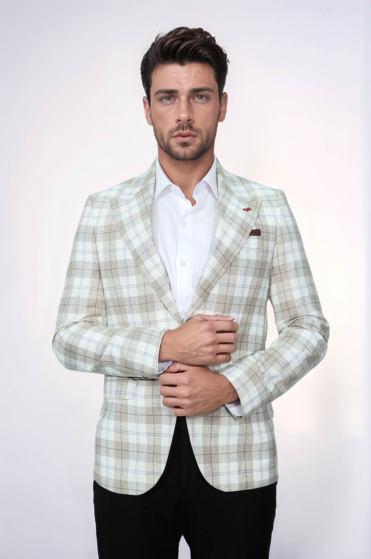 Single Button Wide Pointed Collar Light Brown Blazer - Wessi