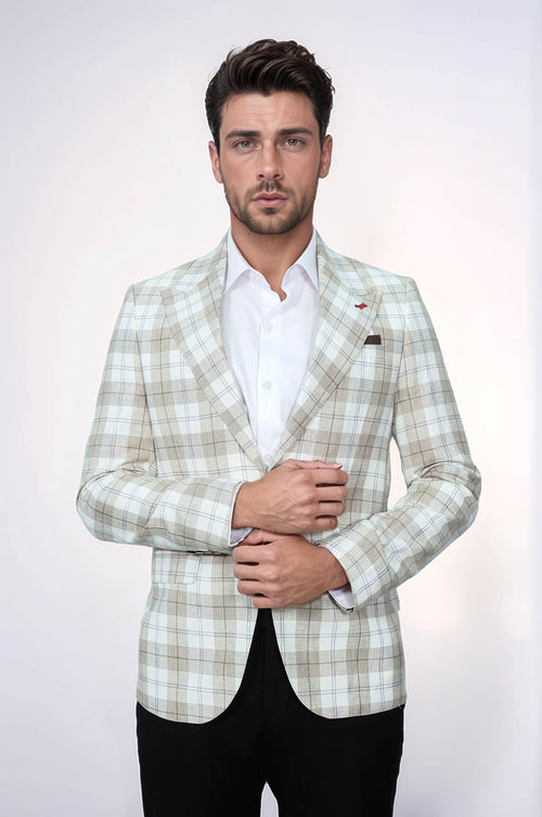 Single Button Wide Pointed Collar Light Brown Blazer - Wessi